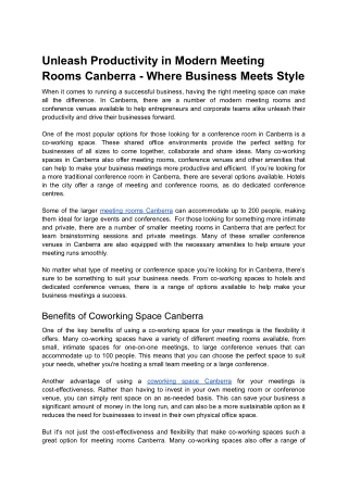 Unleash Productivity in Modern Meeting Rooms Canberra - Where Business Meets Style