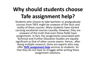 Why should students choose Tafe assignment help