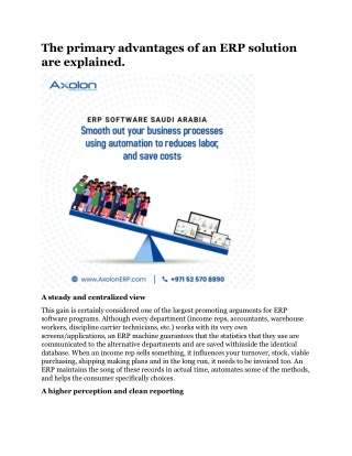 The primary advantages of an ERP solution are explained