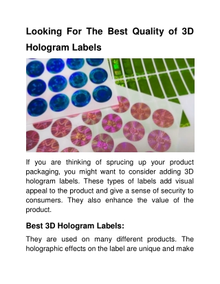 Looking For The Best Quality of 3D Hologram Labels