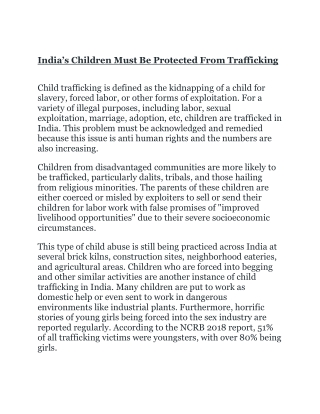 India’s Children Must Be Protected From Trafficking