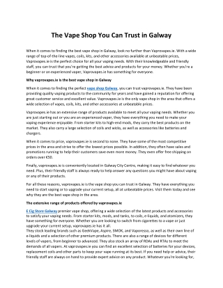 The Vape Shop You Can Trust in Galway