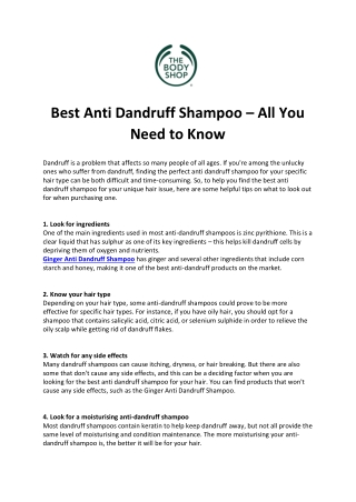 Best Anti dandruff Shampoo - All You Need to Know