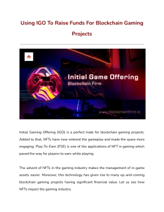Initial Game Offering-Funding Blockchain Gaming Projects | Blockchain Firm