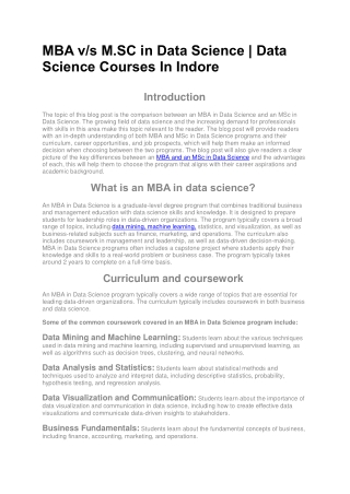 MBA In Data Science v/s M.SC In Data Science