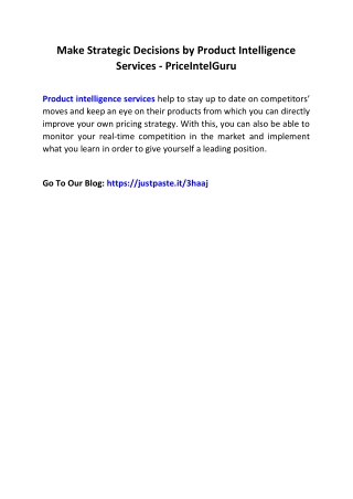 Make Strategic Decisions by Product Intelligence Services