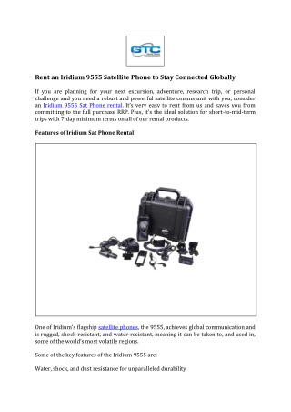 Rent an Iridium 9555 Satellite Phone to Stay Connected Globally