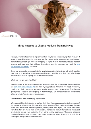 Three Reasons to Choose Products from Hair Plus