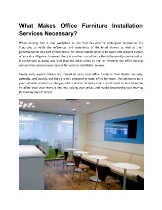 What Makes Office Furniture Installation Services Necessary