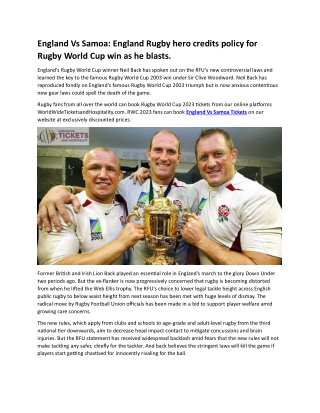 England Rugby hero credits policy for Rugby World Cup win as he blasts