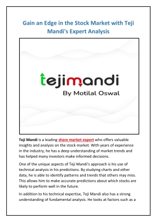 Gain an Edge in the Stock Market with Teji Mandi's Expert Analysis