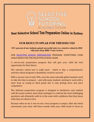 Best Selective School Test Preparation Online in Sydney