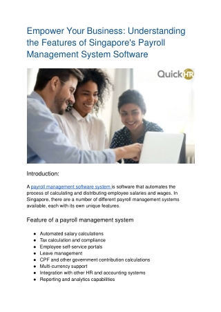 Empower Your Business Understanding the Features of Singapore's Payroll Management System Software