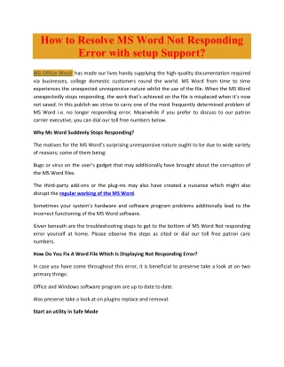 How to Resolve MS Word Not Responding Error with setup Support?