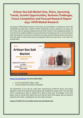 Artisan Sea Salt Market Size, Trends, Growth Report 2032: SPER Market Research