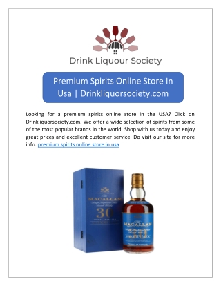 Premium Spirits Online Store In Usa | Drinkliquorsociety.com