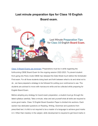 Last minute preparation tips for Class 10 English Board exam.