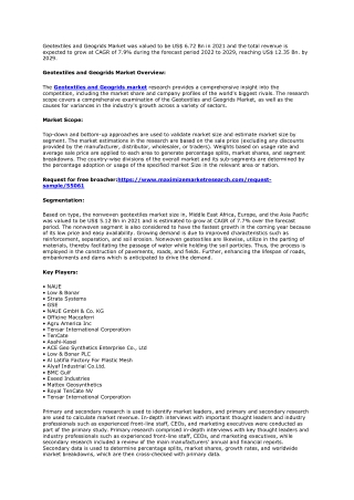 Market Research Report on the Global Geotextiles and Geogrids Sector (2022-2029)
