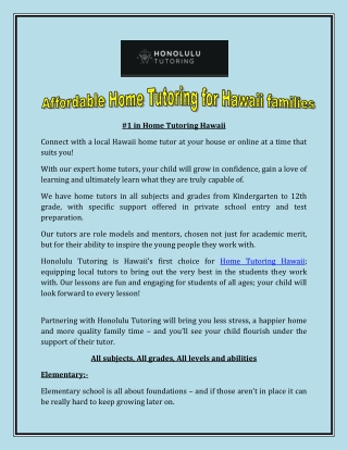 Affordable Home Tutoring for Hawaii families