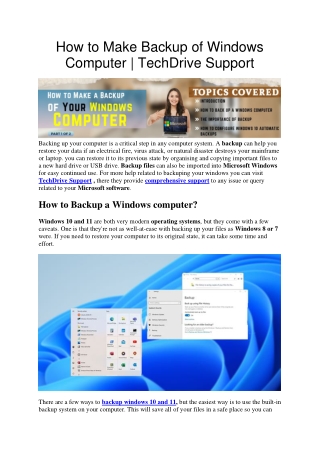 How to Make Backup of Windows Computer | TechDrive Support (Part 1)