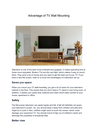 Advantage of TV Wall Mounting