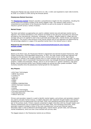Global Industry Analysis and Forecast for Polystyrene (2022-2029)