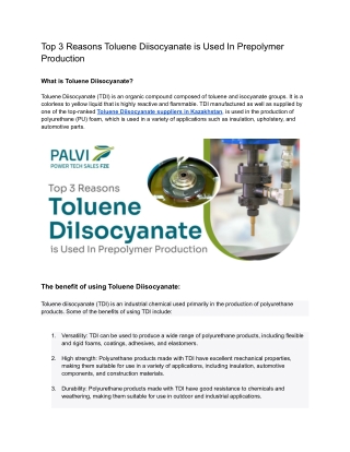 Top 3 Reasons Toluene Diisocyanate is Used In Prepolymer Production