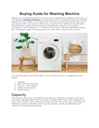 Buying Guide for Washing Machine