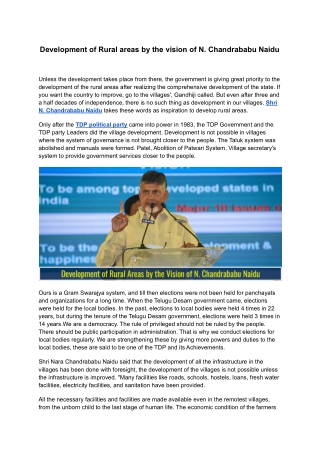 Development of Rural areas by the vision of N. Chandrababu Naidu
