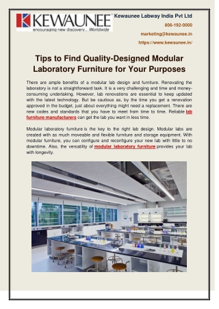 Tips to Find Quality-Designed Modular Laboratory Furniture for Your Purposes