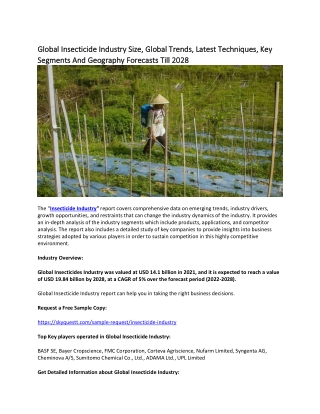 Global Insecticide Industry Size, Global Trends, Latest Techniques, Key Segments