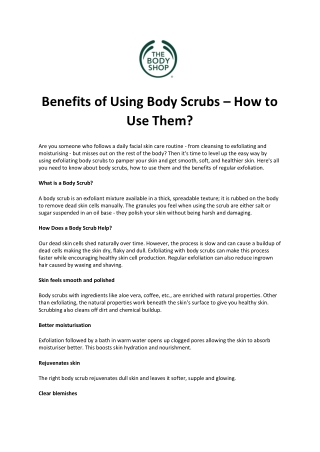 Benefits of Using Body Scrubs - How to Use them?