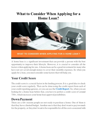 What to Consider When Applying for a Home Loan