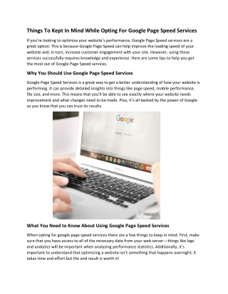 Things To Kept In Mind While Opting For Google Page Speed Services