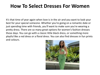 How To Select Dresses For Women