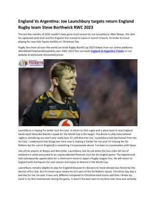 England Vs Argentina Joe Launchbury targets return England Rugby team Steve Borthwick RWC 2023