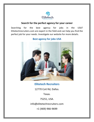 Search for the perfect agency for your career