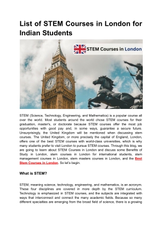 List of STEM Courses in London for Indian Students