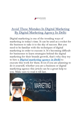 Avoid These Mistakes In Digital Marketing By Digital Marketing Agency In Delhi