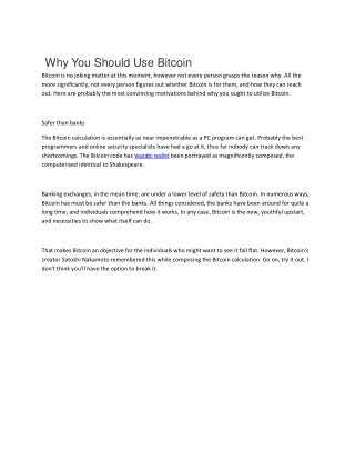 Why You Should Use Bitcoin
