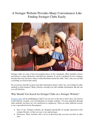 A Swinger Website Provides Many Conveniences Like Finding Swinger Clubs Easily
