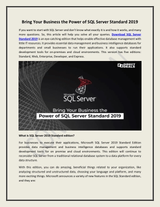 Bring Your Business the Power of SQL Server Standard 2019