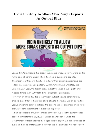 India Unlikely To Allow More Sugar Exports As Output Dips