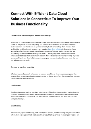 Data Cloud Solutions In Connecticut