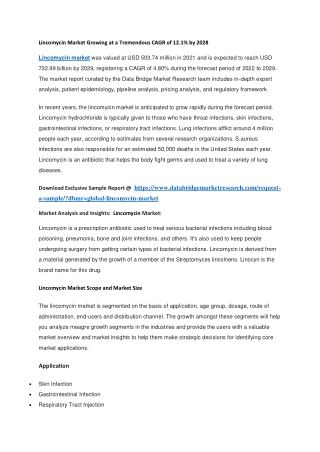 Lincomycin Market Growing at a Tremendous CAGR of 12.1 by 2028
