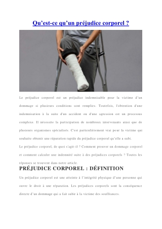 Préjudice corporel | Tous savoir