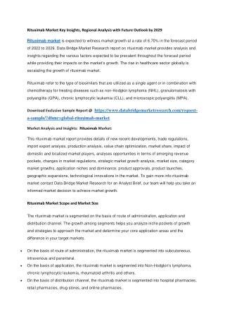 Rituximab Market Key Insights, Regional Analysis with Future Outlook by 2029