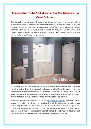 Combination Tubs And Showers For The Disabled – A Great Solution