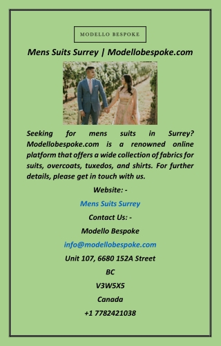 Mens Suits Surrey Modellobespoke