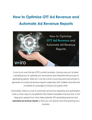 How to Optimize OTT Ad Revenue and Automate Ad Revenue Reports